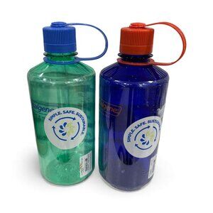 Nalgene 32 fl oz (2 pack) Plastic Narrow Mouth Water Bottle (Pastel Green/Periwi